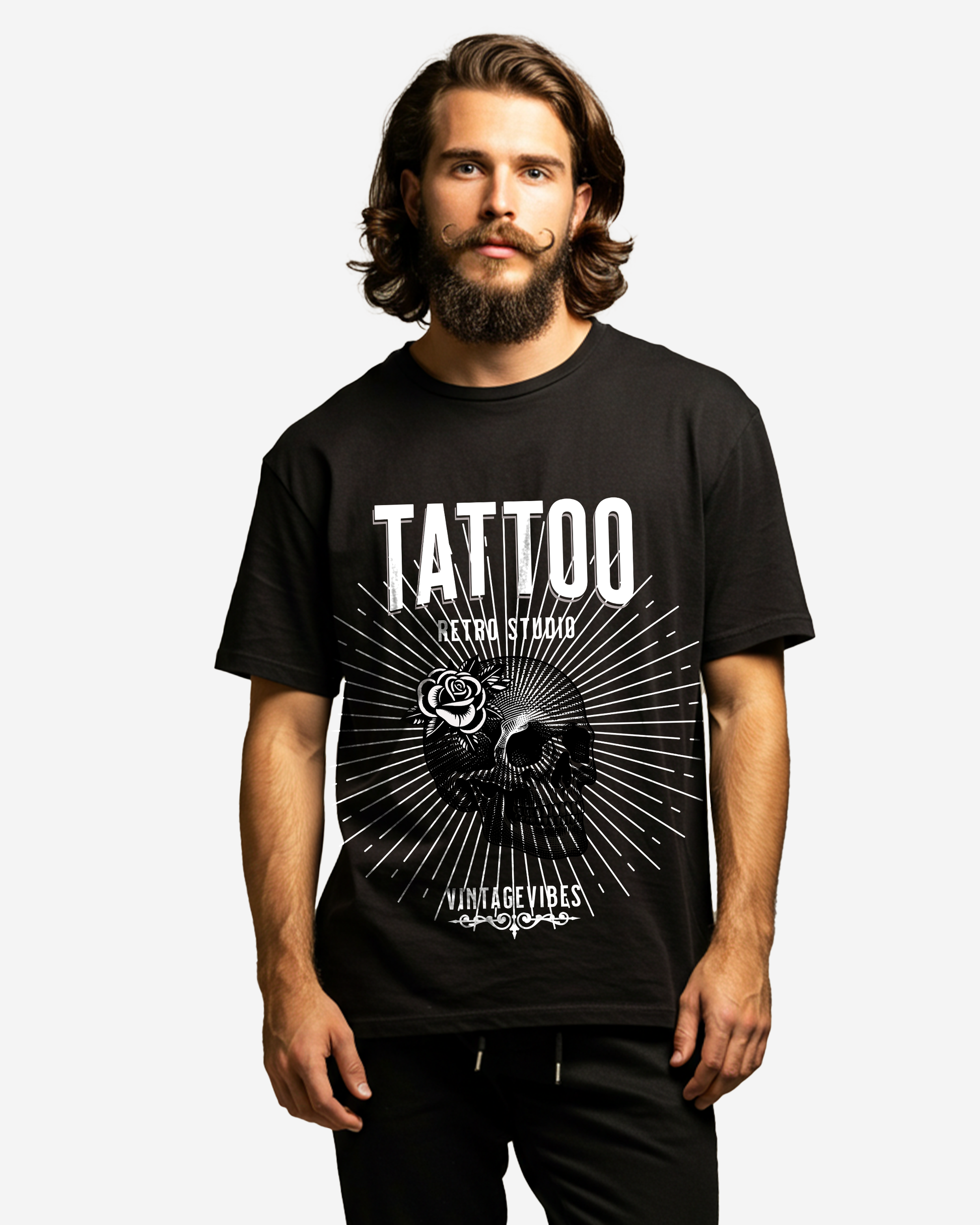 Vintage Skull Tattoo Salon Men's Oversized T-Shirt