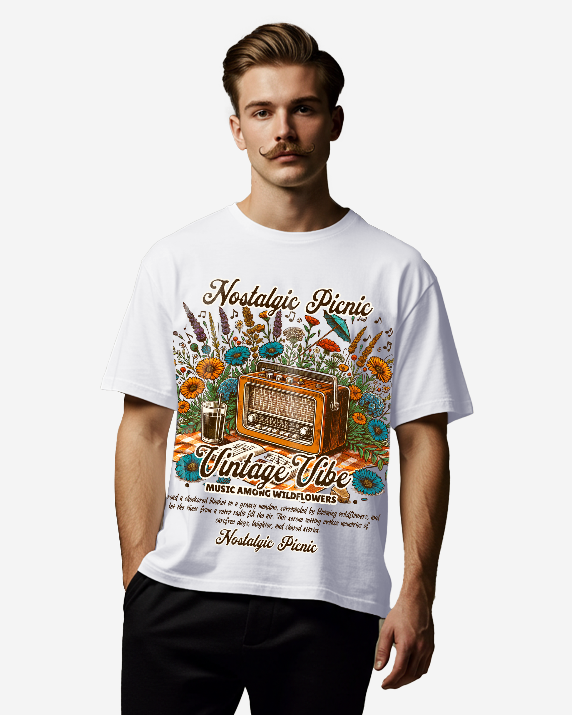 Nostalgic Picnic Men's Oversized T-Shirt