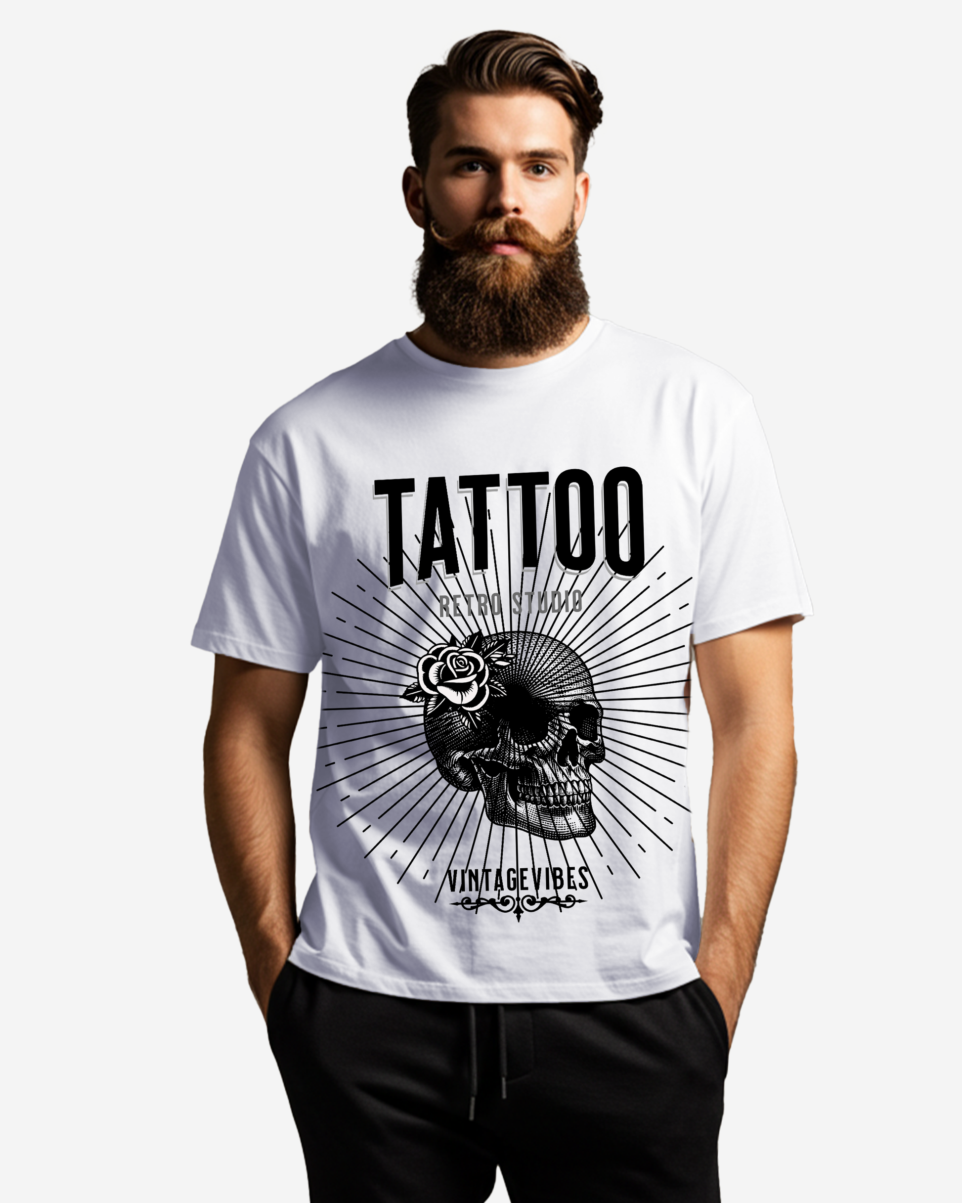 Vintage Skull Tattoo Salon Men's Oversized T-Shirt